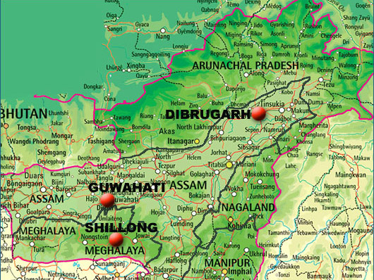 Nagaland, Assam & Arunachal areas Map
