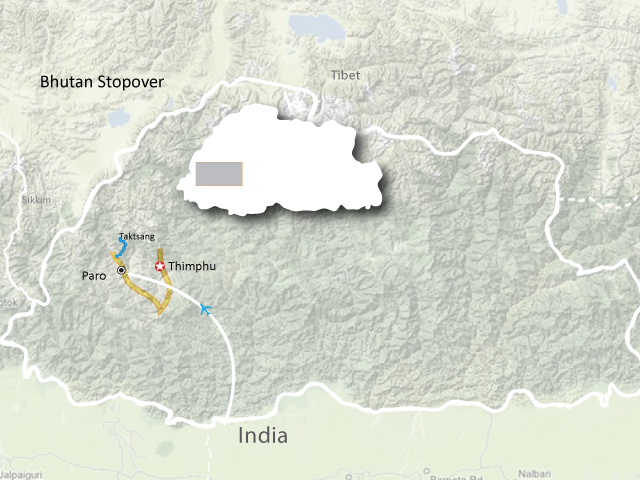 Stopover Bhutan Trip Map, Route Map