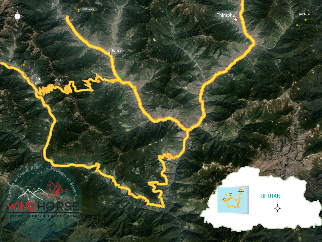 Bhutan Country Walks Trip Map, Route Map