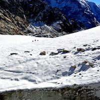 D9.12 snow at chola pass on the corner there is glassier pond on the top corner of the pond we cross trail Windhorse Tours