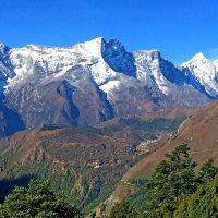 View of Khumjung village and Kongde 6186m mountain from Tangbuche Windhorse Tours