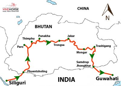 Motorbiking in Bhutan Tour Map