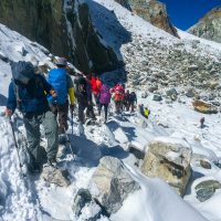 D9.13 Trekkers walking through the snow trail while crossing the Chola Pass Windhorse Tours