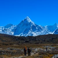 D9.17 On the way to Dzongla after crossing the chola on the front beautiful view of Aama Deblom Windhorse Tours