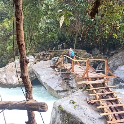 Wooden bridge to Amjilosa Windhorse Tours