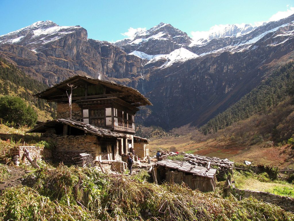 A traditional Bhutanese farmhouse, like the one the restaurant is in